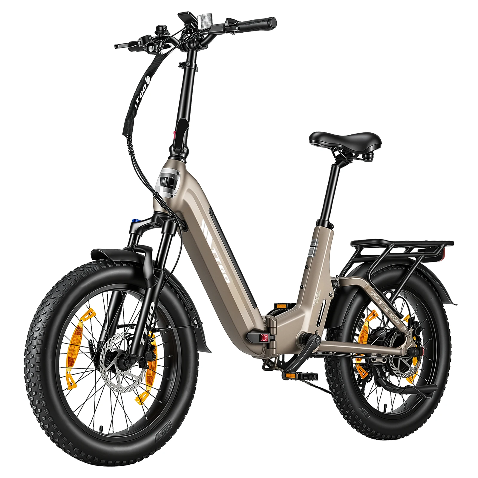 TTGO F7 20 × 3.0 Fat Tire Vollgefedertes Elektrofahrrad, 48V 15Ah Akku, 250W Heckmotor, 70Nm Drehmomentsensor, 100-120KM PAS-Reichweite, Hydraulische Scheibenbremsen, Shimano 7-Gang-Schaltung