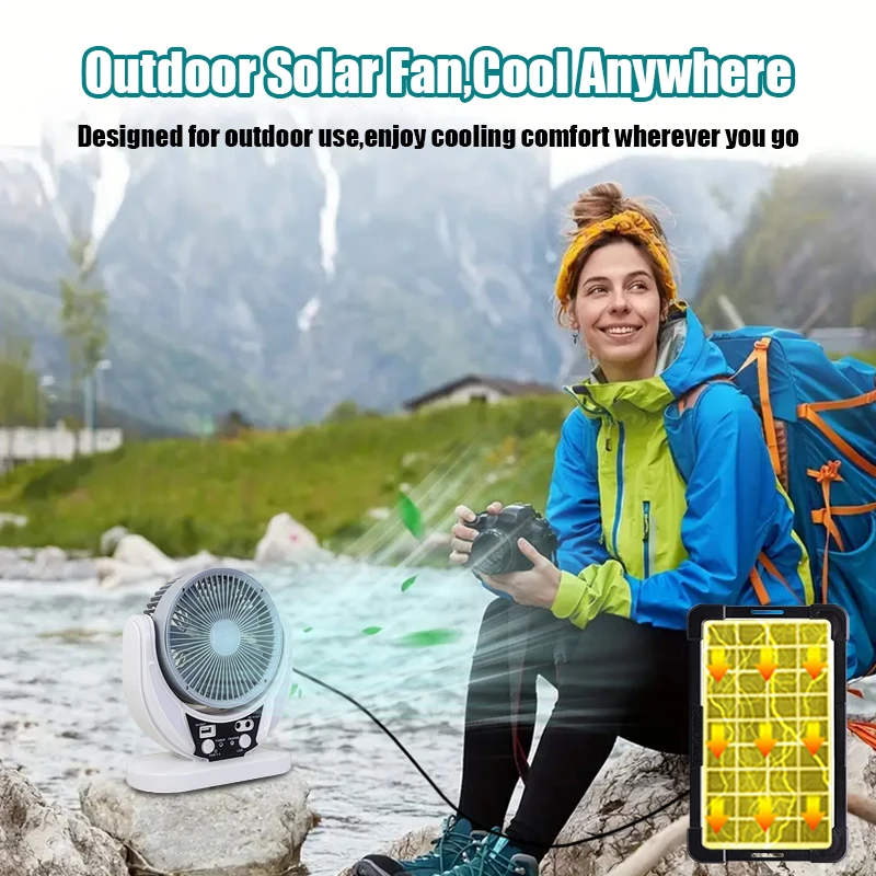 Ventilatore multifunzionale ad energia solare da 2 pezzi, lampadina di emergenza a LED, ricarica USB, funzione di luce notturna, può caricare telefoni cellulari