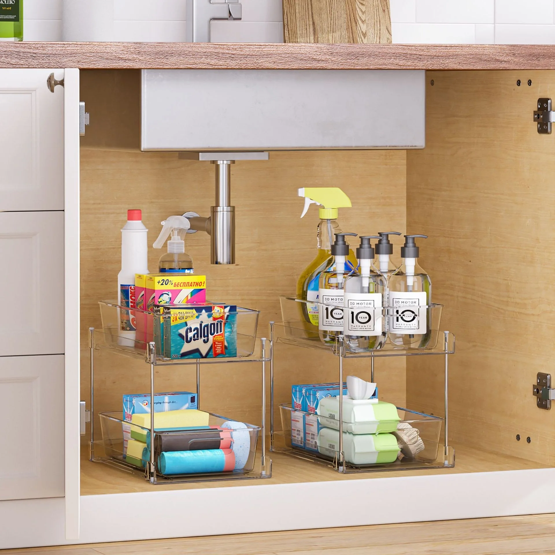 2 Tier Under Sink Organizer Sliding Cabinet Basket Organizer Drawer Under Sink Storage Rack Acrylic Bathroom Kitchen Organizer