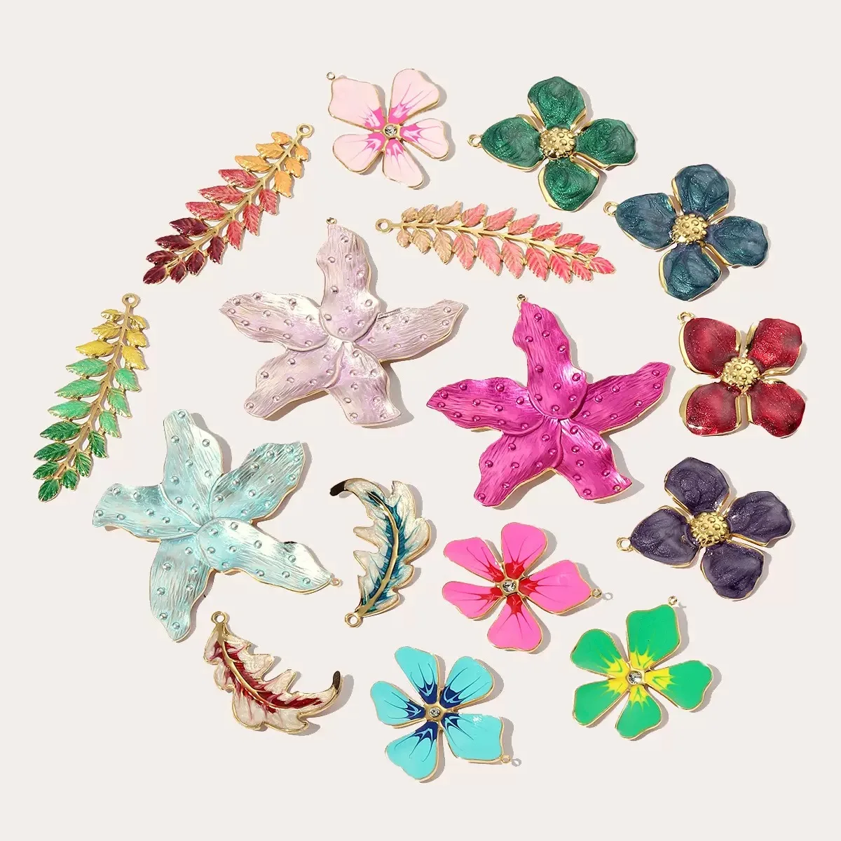 

10 Pieces New Cute Enamel Flower and Leaf Stainless Steel Pendants for Necklaces Bracelets Keychains and Hanging Ornaments