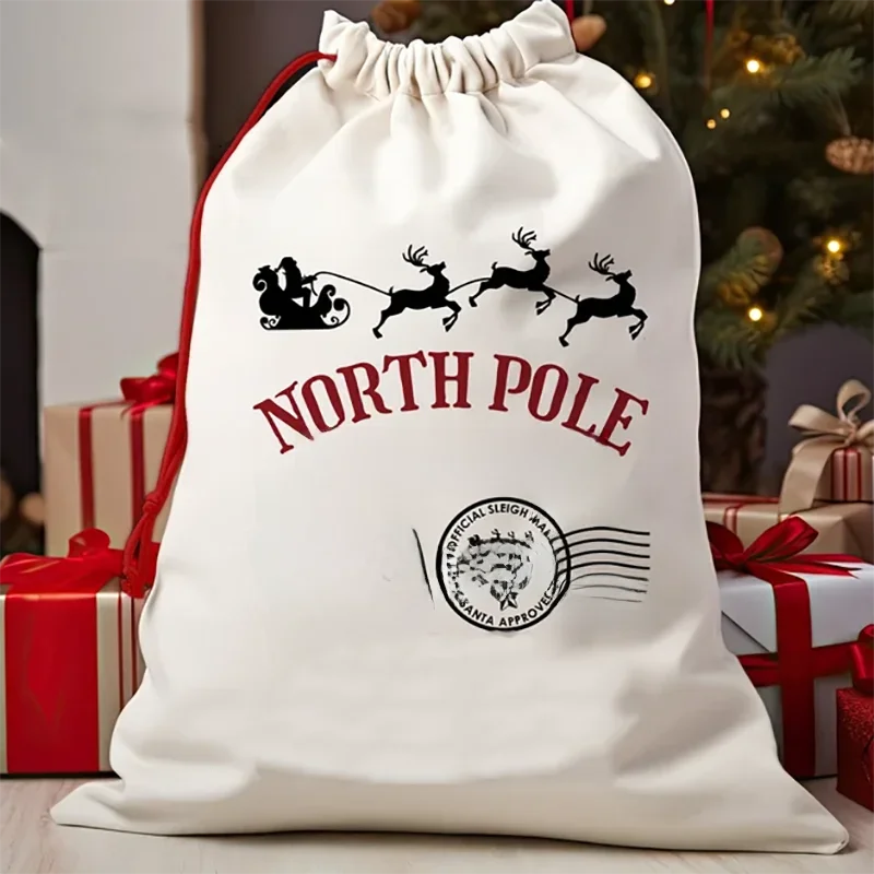 Christmas 2024 New North Pole Santa Sack Presents Bag Christmas Gift Sack Christmas Gift Bags Packaging Party Supplies Decor — zdjęcie 2