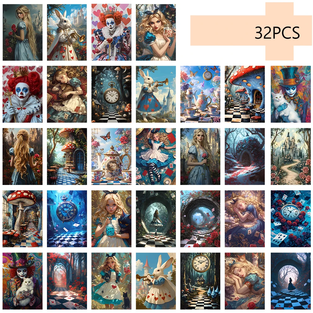 32 Stück, blaue Alice im Wunderland-Postkarten, Joker, Geburtstags-/Jubiläumsgeschenke, Sammlerstücke, geeignet zum Verschenken, erhältlich. – Detail 4