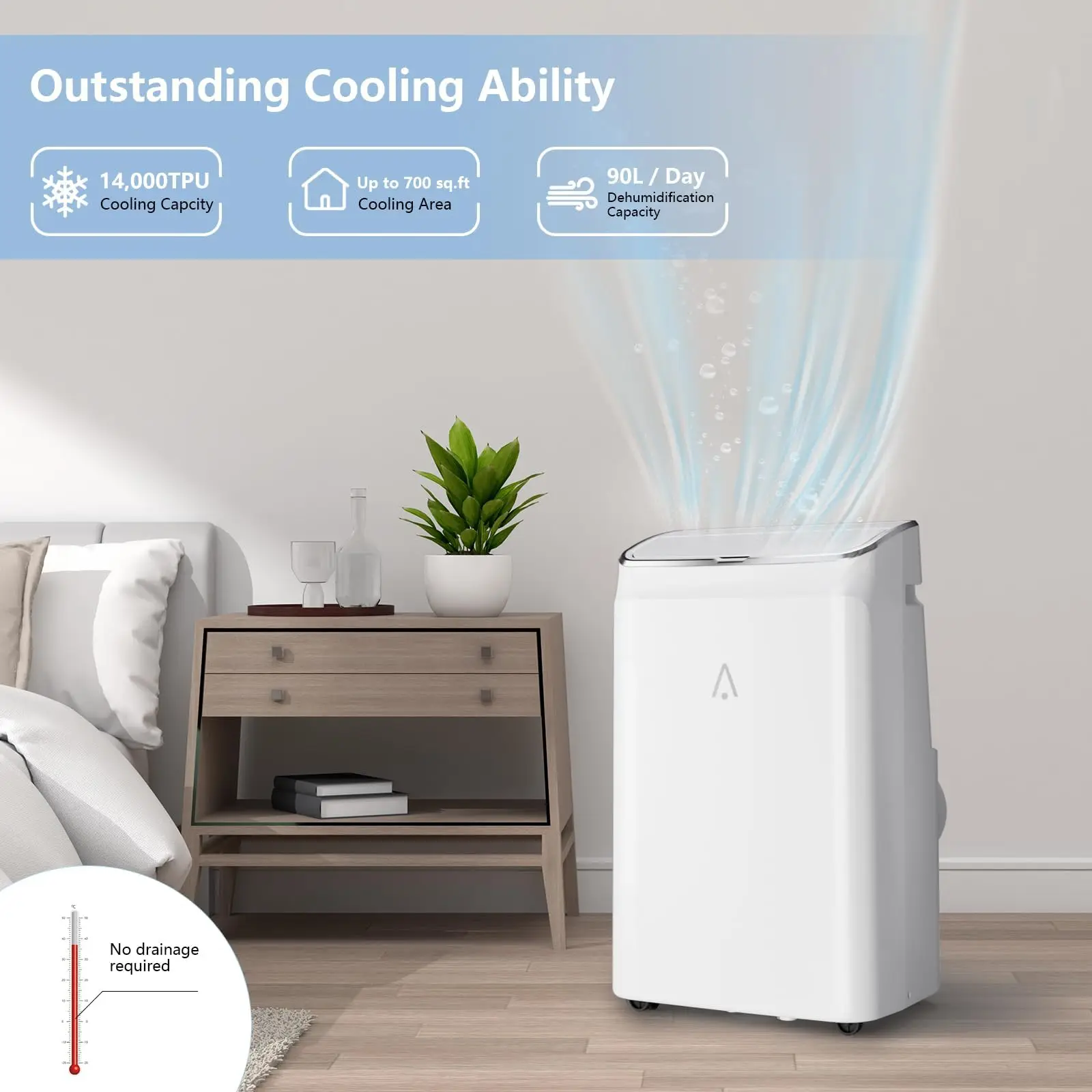 14000 BTU Portable Air Conditioners with Remote Control for Rooms, 3 in 1 Portable AC Unit with Cooling/Dehumidifying/Fan Mode