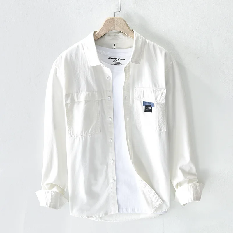 2022 new Multi Pocket Spring and Autumn Men's Casual 100% Cotton Solid Loose Shirt Color Contrast Fashion Men's Workwear Coat