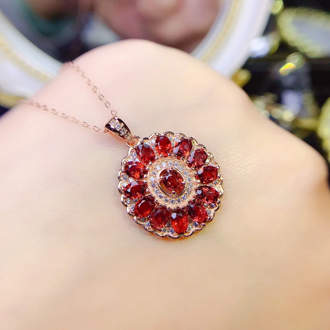 

KJJEAXCMY Girl Natural 3x4mm Pigeon Blood Red Garnet Necklace Pendant 925 Pure Silver Plated Gold Christmas Gift for Girlfriend