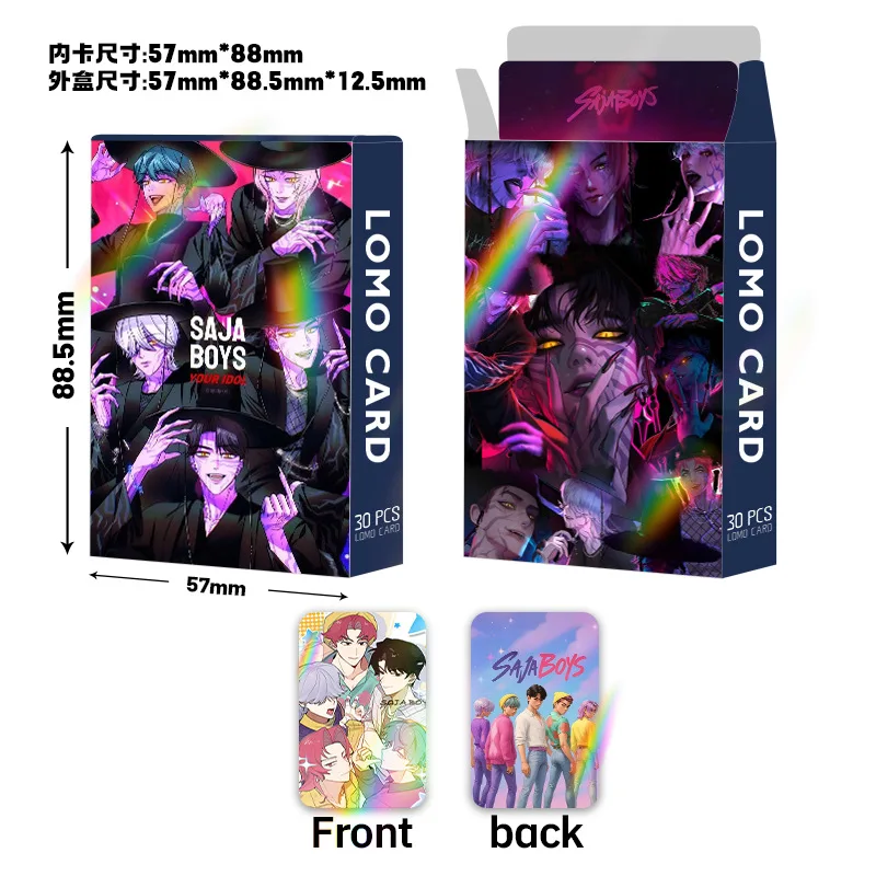 30pcs K-POP Demon Hunters HUNTR/X & Saja Boys Holographic LOMO Cards Set - Double Sided HD Photocards with Stickers, Anime Colle
