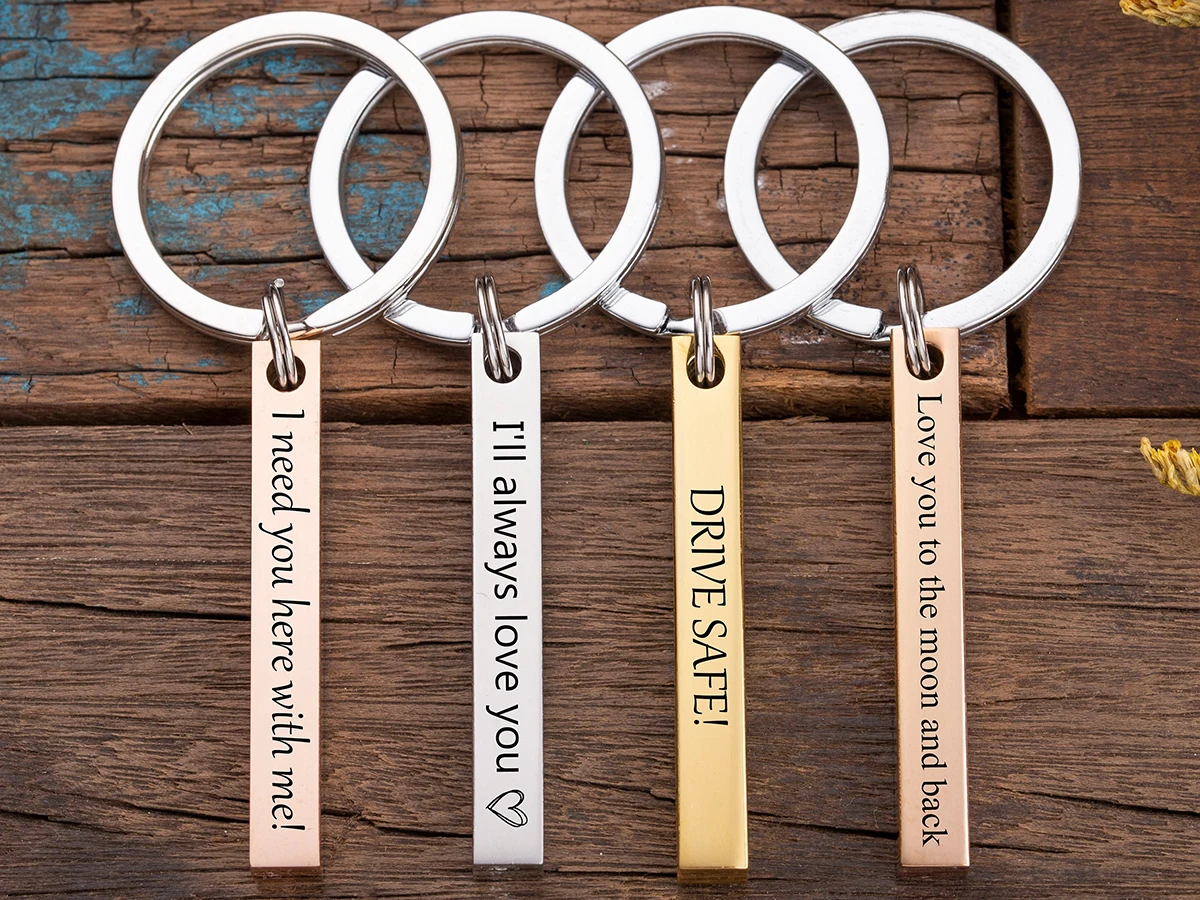 Custom Text Name Keychain for Women Men Stainless Steel Bar Keyring Jewelry Personalized Phone Number Car Key Chain Family Gifts