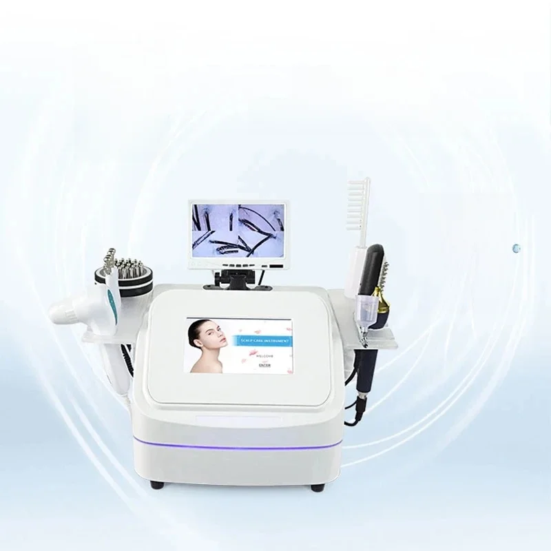 Machine de traitement du cuir chevelu à détection élevée de follicule des cheveux morts, analyseur de cheveux, soins du cuir chevelu, appareil de repousse des cheveux de massage, 7 en 1