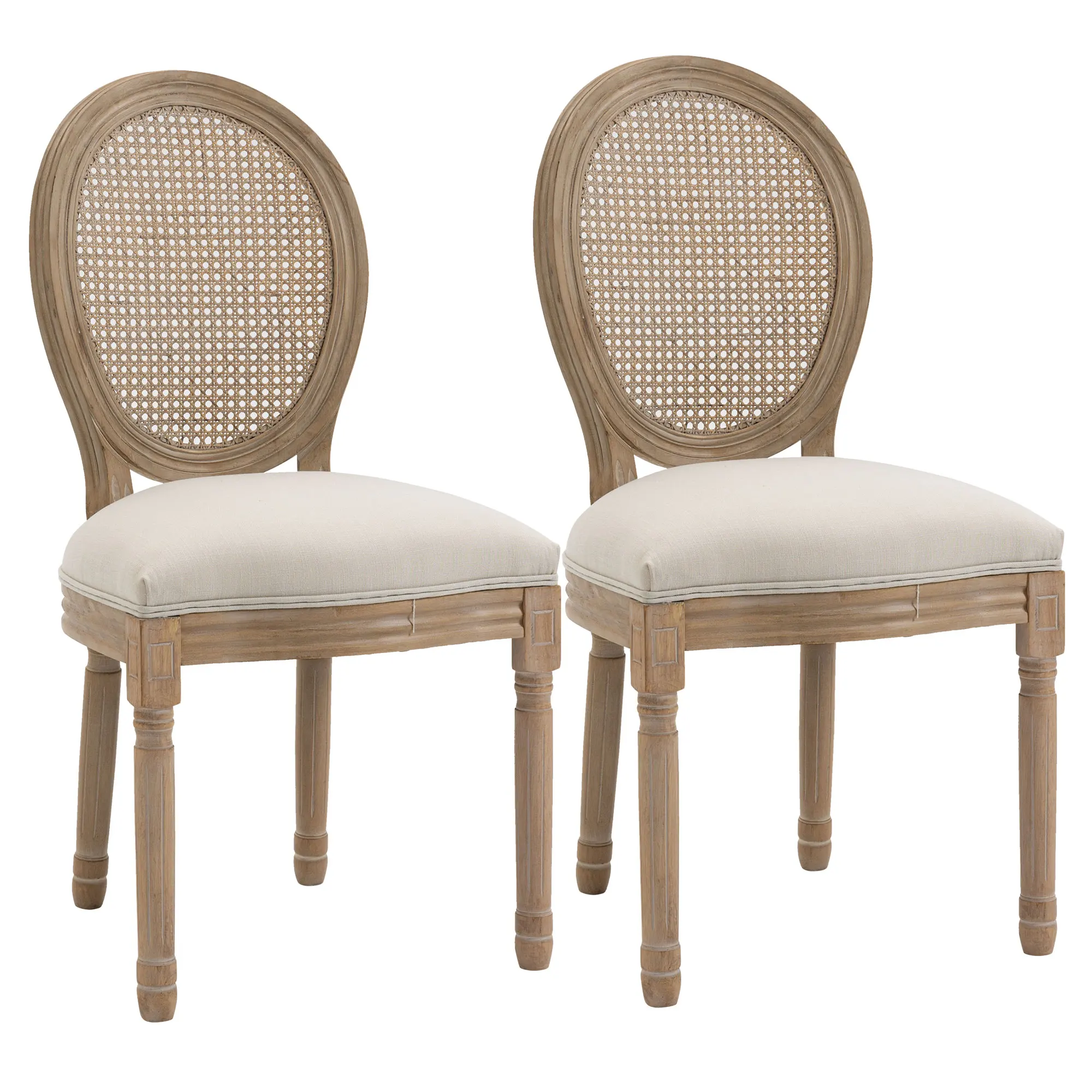 Set van 2 vintage stijl eetkamerstoelen met uitgeholde rugleuning, van hout en stof, 49x56x96cm, crèmewit - afbeelding 2