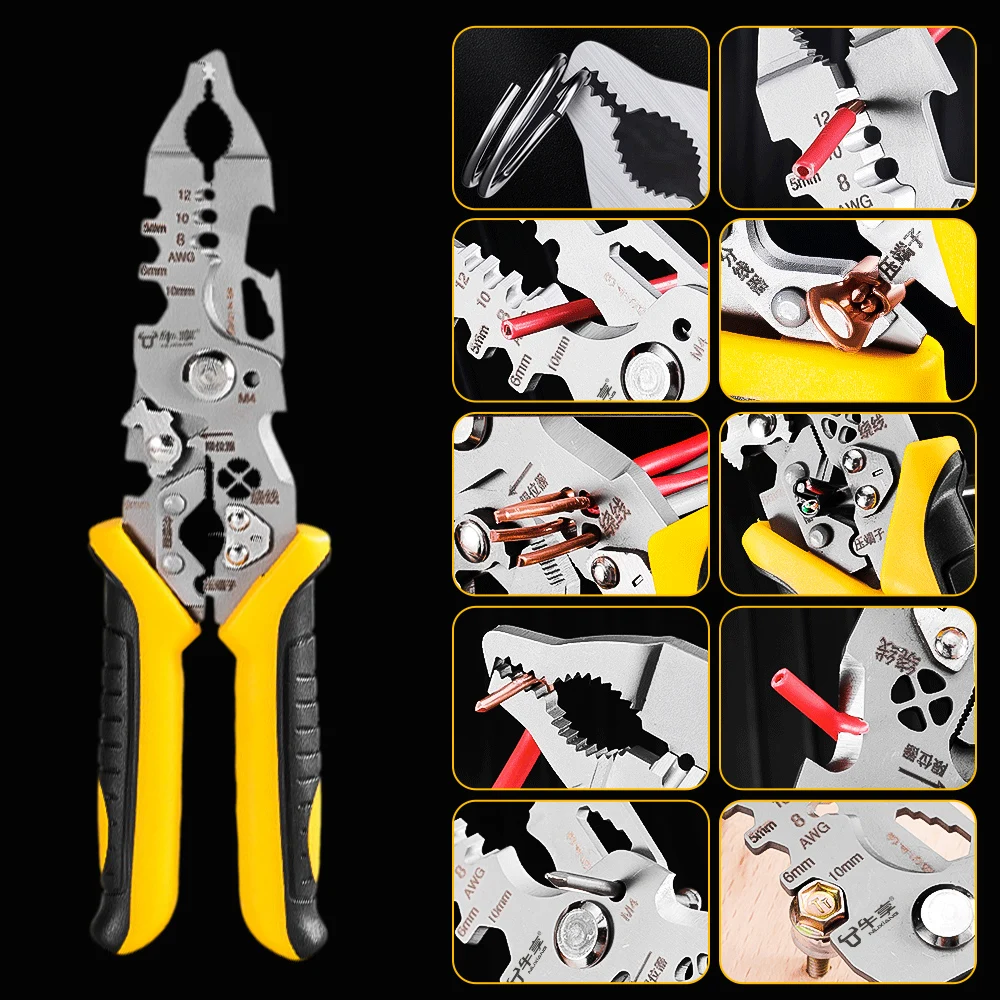 10 IN 1 Wire Stripper Multitool Pliers Wire Cutter Multifunctional Cable Electrician Stripping Plier Crimper Winding Wire Tool