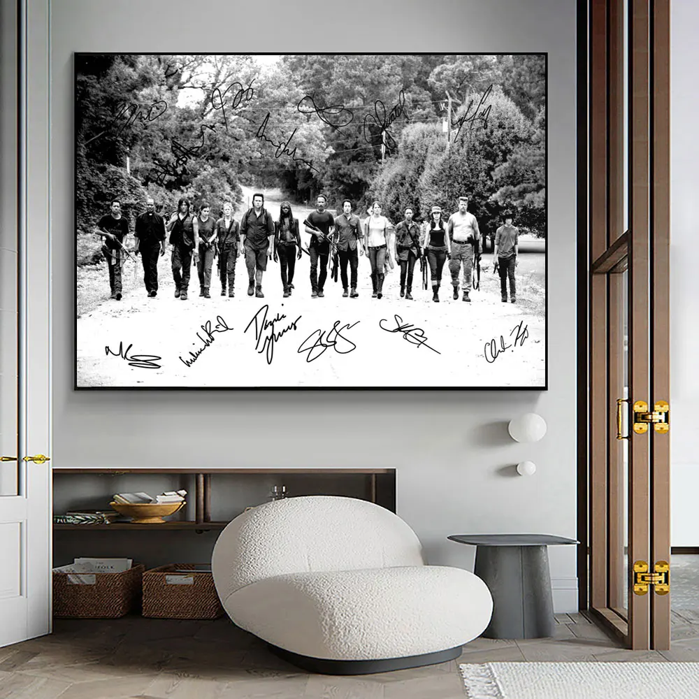 Vintage The Walking Dead Movie Print Poster, Pre-Signed Canvas Wall Art, Movie Painting for Living Room, Home Decor