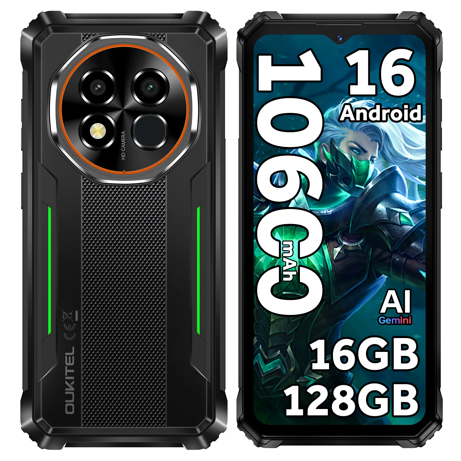 OUKITEL G6 Smartphone Robusto Sbloccato, 16GB RAM+128GB/256GB ROM, Supporta Scheda TF da 1TB, Display HD 90Hz da 6.52'', Telefono Robusto Android 16 I
