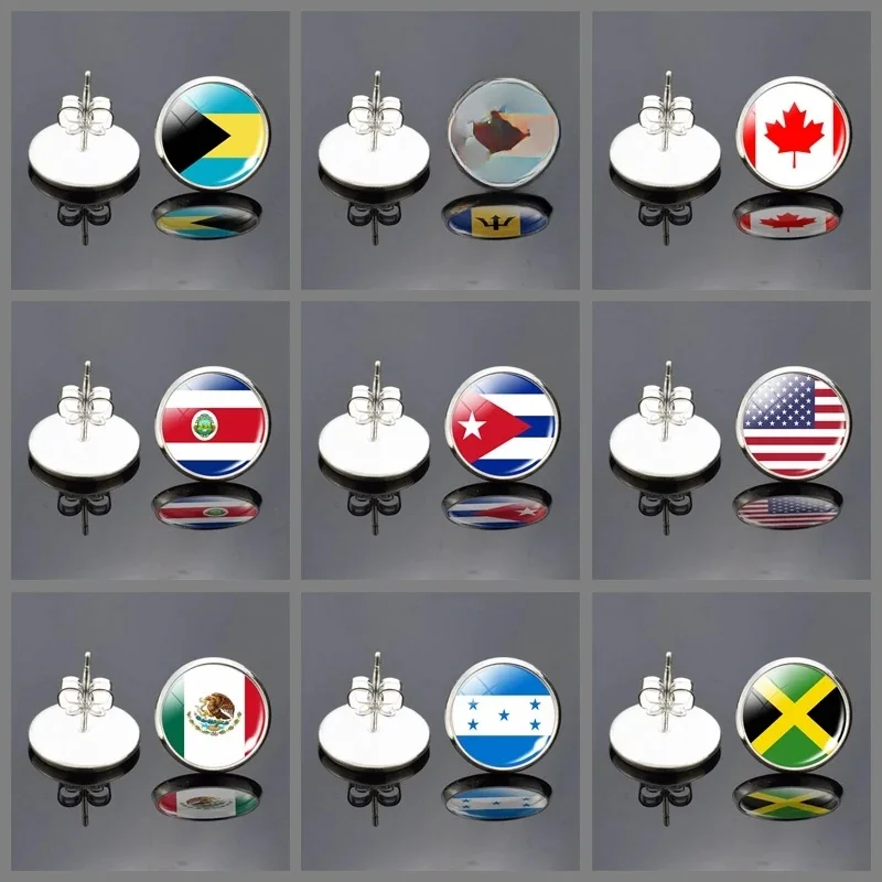 Moda kobiety posrebrzane kolczyki flaga narodowa kanada ameryka meksyk jamajka bahamy kuba Barbados szklana kopuła stadniny kolczyki — zdjęcie 2