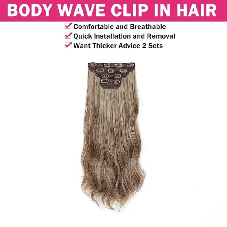 Ombre Color Clips Hair Extension 22 Inch Synthetic Clips Hair Extensions 4 Pcs/lot Body Wave Clip Ins Hair Piece Extension