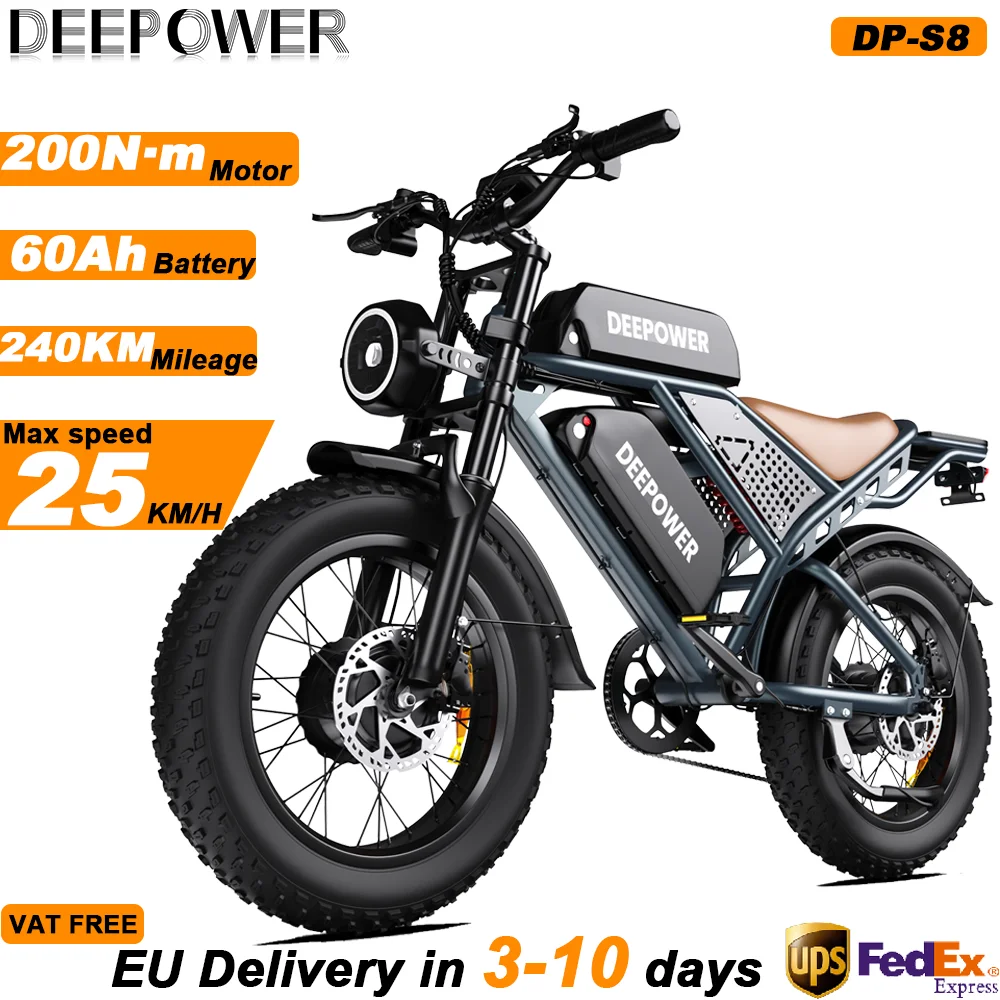 DEEPOWER S8 Bici Elettrica Per Adulti 3500W Doppio Motore 48V 60Ah Doppia Batteria Fuoristrada Bicicletta Elettrica Freno Idraulico 20 "Pneumatico Ebike