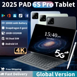 Tablette Android Pad 6S Pro, Snapdragon 8gen2, 2025 d'origine, 14, 11 pouces, HD, 16 Go + 1 To, 20000mAh, 5G, touristes, epiBluetooth, WiFi, Tables PC