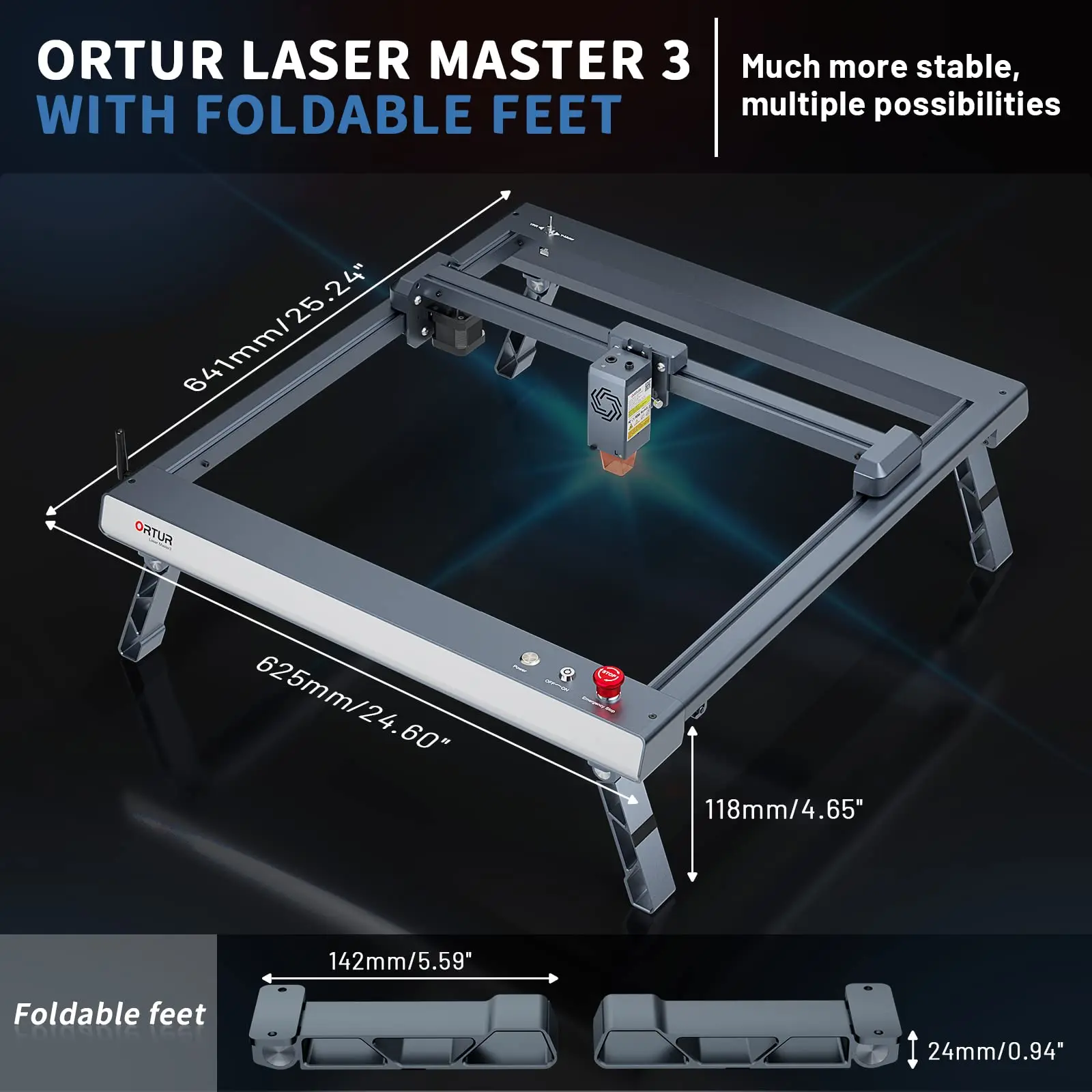 ORTUR Laser Master 3 With Foldable Feet 10W Output Power Laser Engraver 0.05 * 0.1mm Cutter App Metal Engraving Cutting Machine