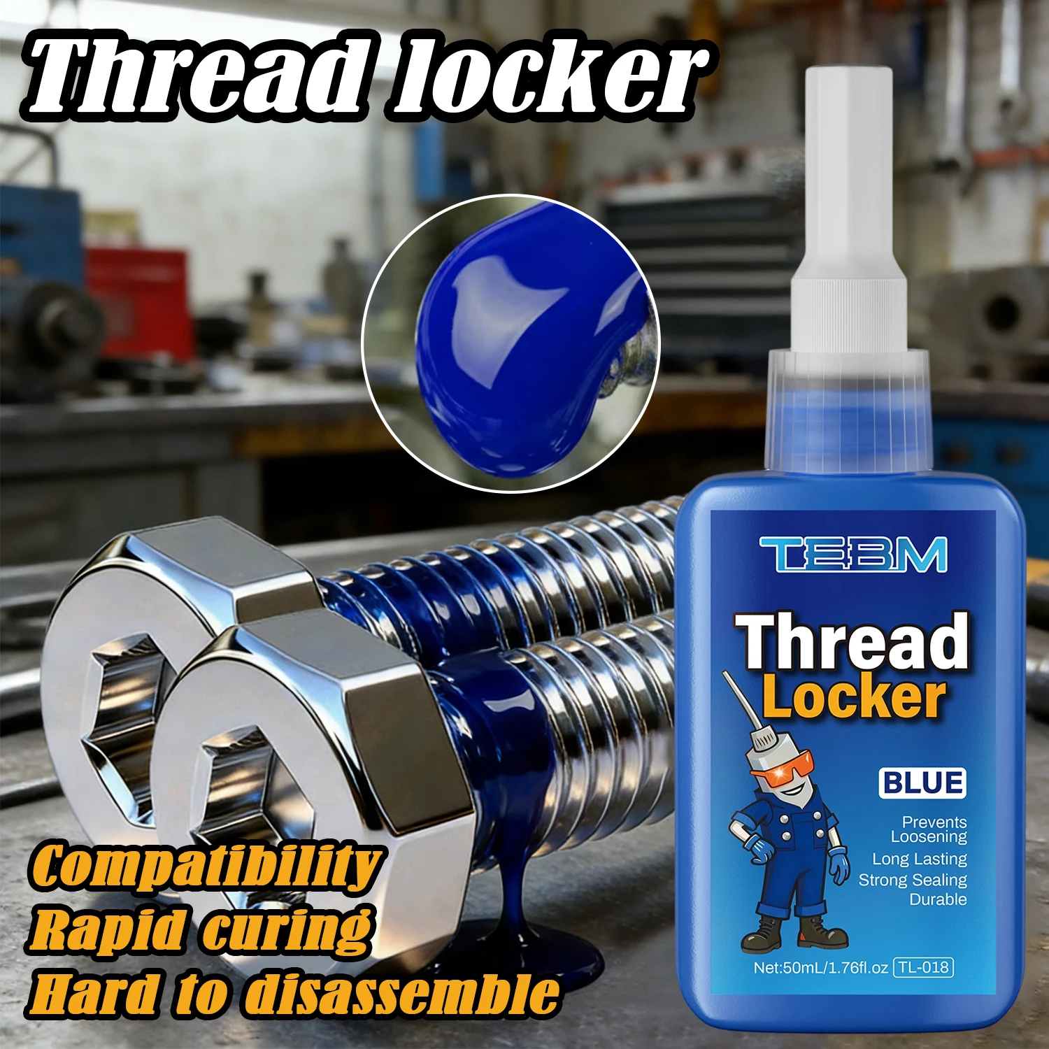 10ML Blue Medium Strength Threadlocker, Screw Adhesive Anaerobic Glue Anti-loose Seal Thread Lock Locking Seal Glue