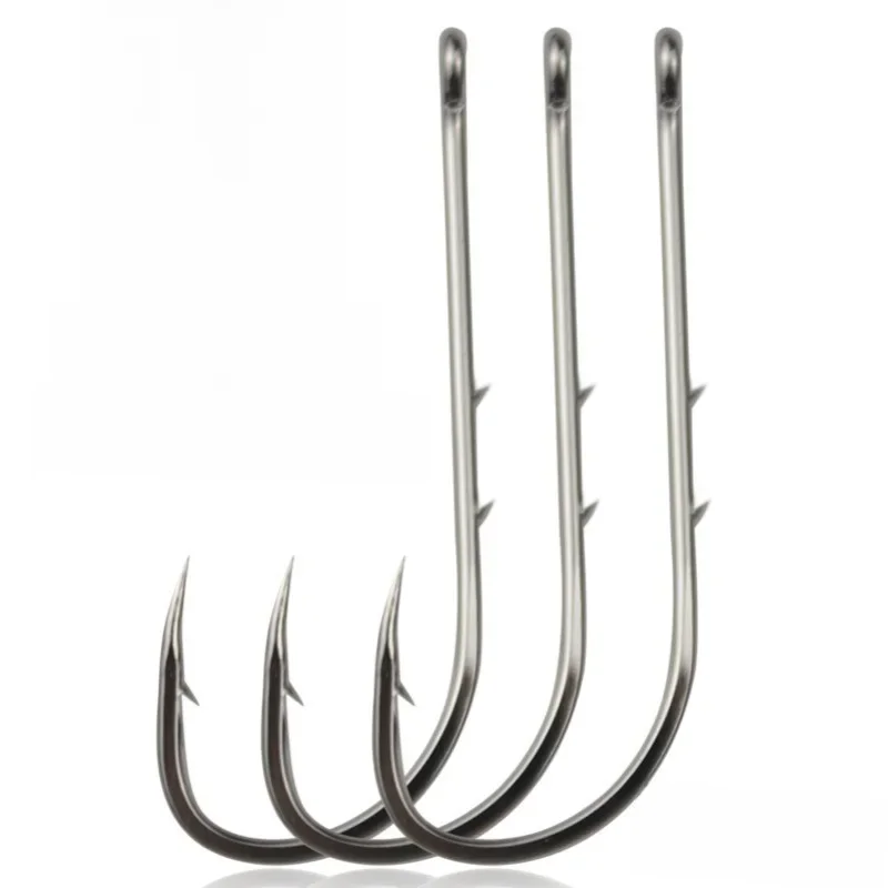 Hameçon de pêche barbelé à Long manche, 50 pièces, en acier à haute teneur en carbone, accessoires d'épine arrière vivante, outils de matériel