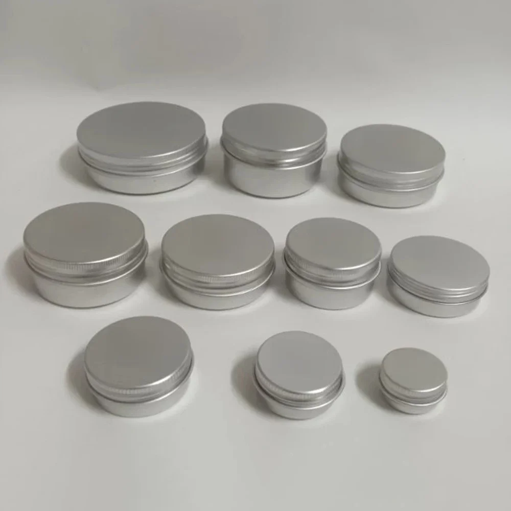 Boîte ronde vide en aluminium Portable, boîtes en métal et étain, bricolage crème argent, boîtier en aluminium, 5/10/15/20/30/50/60/80/100/110/150/200g