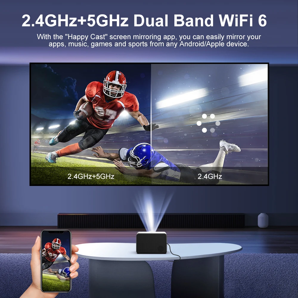 Projector 1080P Android Bluetooth WIFI Movie Video Projectors Mirroring Casting Electric Focus Smart TV LED Beamer 8000 Lumens