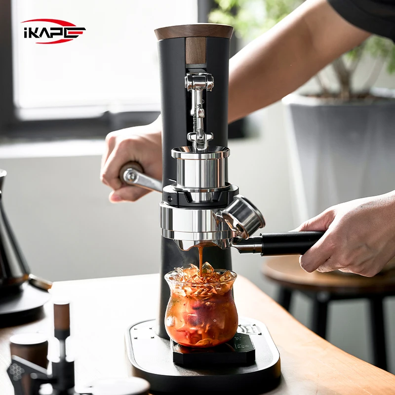 IKAPE Hand-Cranked Manual Coffee Machine Alkaid, No Electricity Required for E61 58mm Bottomless Portafilter Espresso Machinne