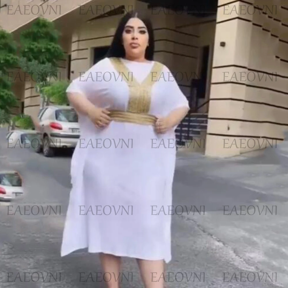 

Temperament Big Size Prom Gown Round Neck Tea-Length Middle Eastern Dress Party Dressse Patchwork Women فساتين السهرة