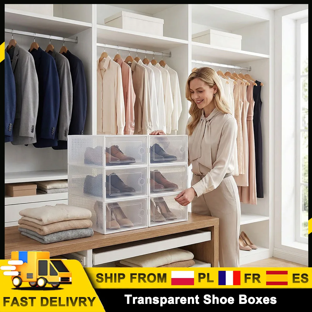 Boîtes à chaussures transparentes portables, anti-poussière et anti-humidité, pour baskets, talons, bottes, sandales, également pour ranger les vêtements, organisateur de rangement pour la maison,