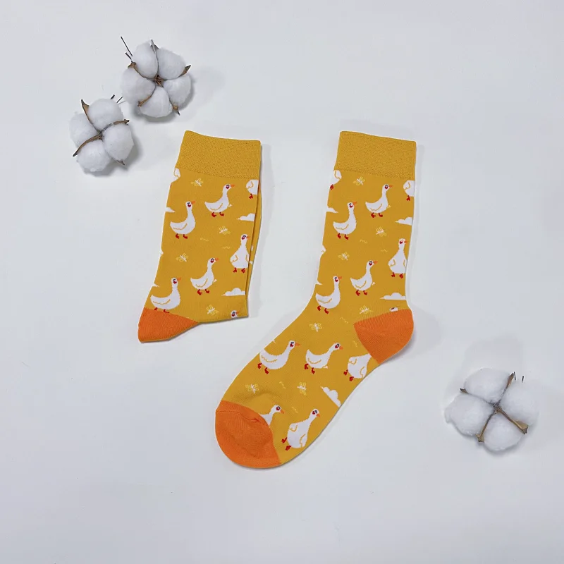 1 Pair Cartoon Duck Print Socks, Comfy  Cute Animal Mid Tube Women Socks For All Seasons