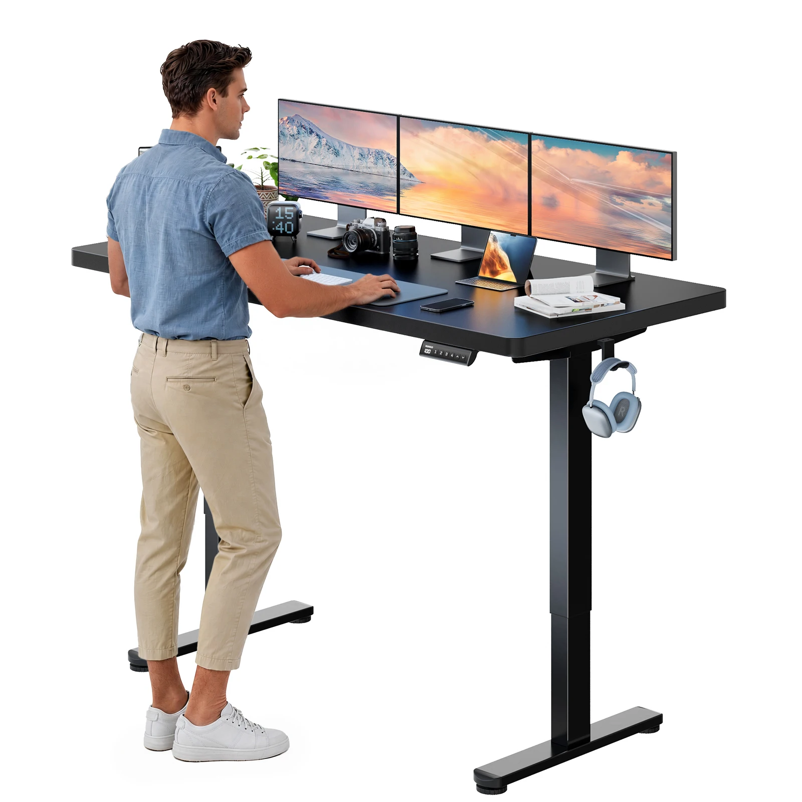 Höhenverstellbarer Schreibtisch 160x80cm,25MM Ganze Tischplatte mit Bürstenloser Motor,Ergonomischer Steh-Sitz Tisch Stehpult,Einfache Montage Elektrischer Stehschreibtisch für Homeoffice
