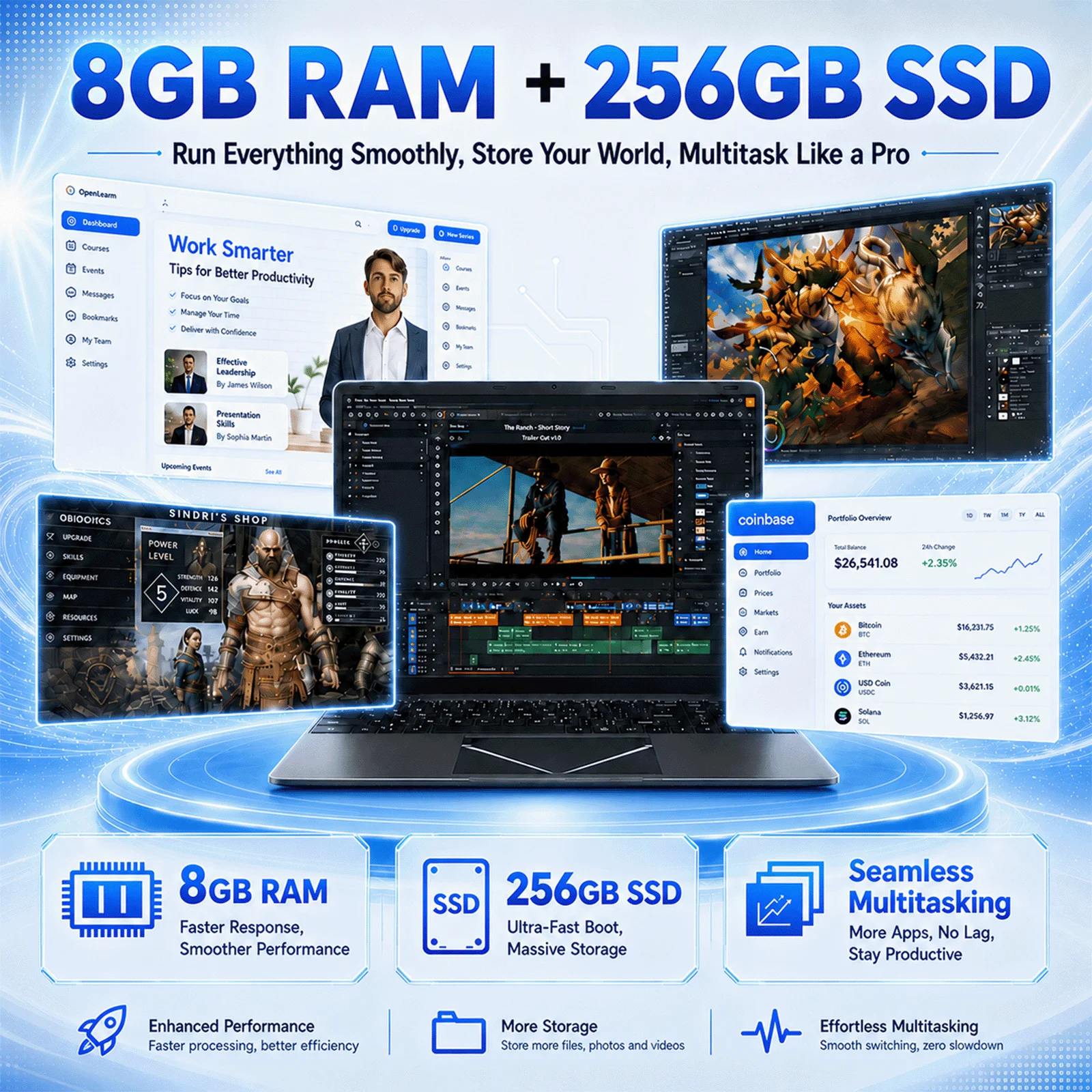 Brand New 15.6" Laptop Computer Intel Core i3-6100U 8GB 16GB RAM 256GB 512GB SSD Notebook Windows 10 Pro FHD IPS 1920x1080 Screen WiFi 5 Bluetooth 5.2 Business Office Laptop Backlit Keyboard Lightweight Portable PC with Keyboard Cover Multilingual systems