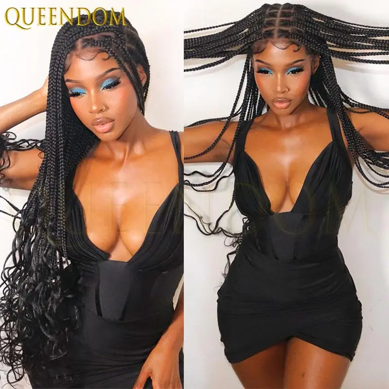 24 بوصة الاصطناعية كامل الدانتيل جديلة شعر مستعار آلهة كورنو صندوق الضفائر شعر مستعار مع أطراف مجعد أومبير شقراء Knotless شعر مستعار مضفر