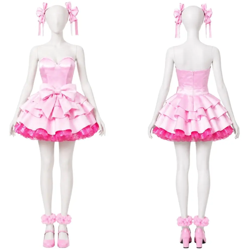  Mizi Cosplay Alien Stage Zombie State Costume Wig Pink Mini Dress Pink Earphones Bow Glitter Ruffle Skirt Idol Stage Outfit view 6