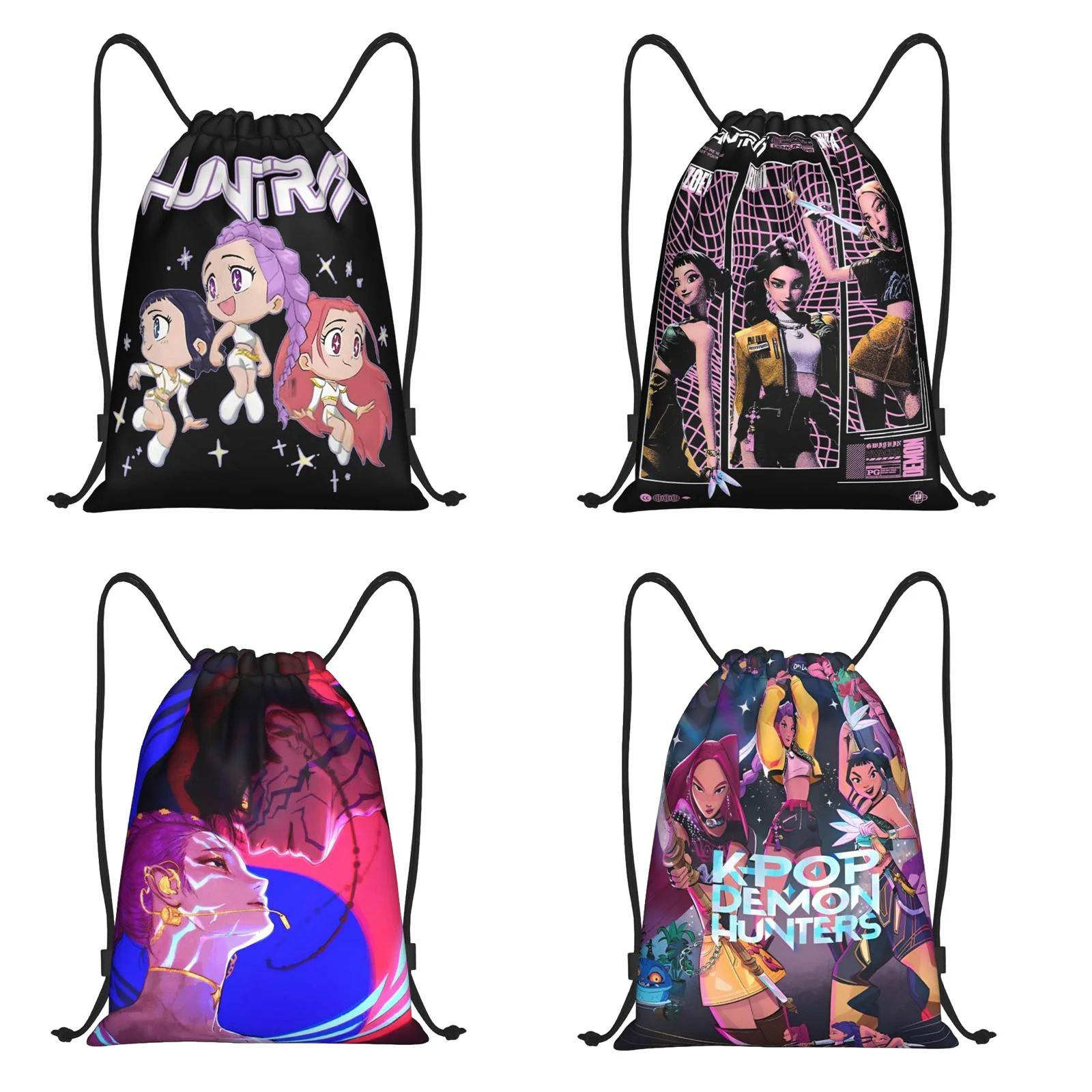 KPop Demon Hunters Huntrix Drawstring Bags Sports Backpack Gym Sackpack String Bags for Running