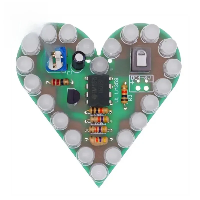 Kit de bricolage Kit de lampe respiratoire en forme de coeur DC 4 V-6 V Suite LED respiratoire rouge blanc bleu vert bricolage Production électronique pour l'apprentissage
