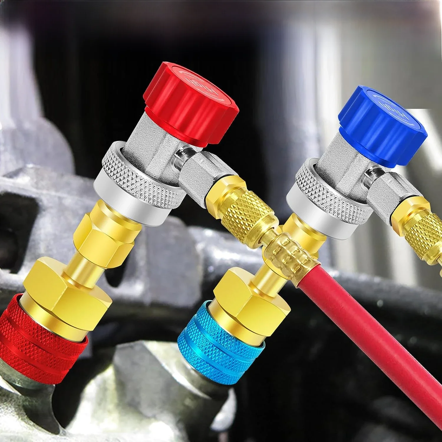 2PCS R1234YF Quick Couplers Adapters Kit, R1234YF to R134A Conversion Kit, High/Low Side Quick Coupler Adapter
