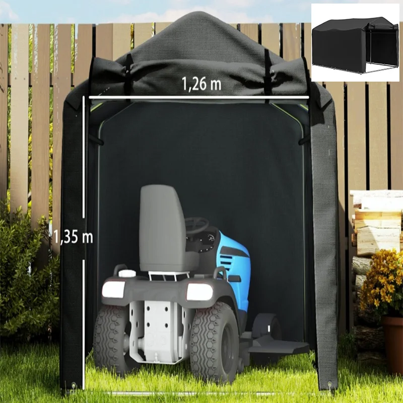 Abri de jardin, cabane de jardin extérieure imperméable, abri moto, garage pour vélos et outils, abri vélo, rangement et stockage, noir, matériau PE imperméable, résistant aux UV et au vent, équipé d'une porte à enroulement zippée amovible, 220 x 157 x 165 cm