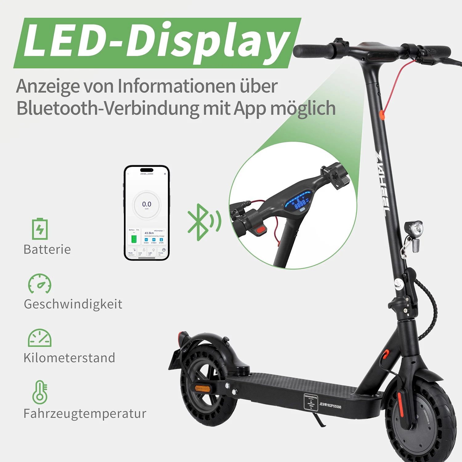 Sinaopus 10 Zoll E-Scooter mit ABE, 500W Motor, 36V 10Ah Akku, 35–40 km Reichweite, Klappbarer Elektroroller für Erwachsene, Scheibenbremse, Doppelbremssystem, App-Steuerung