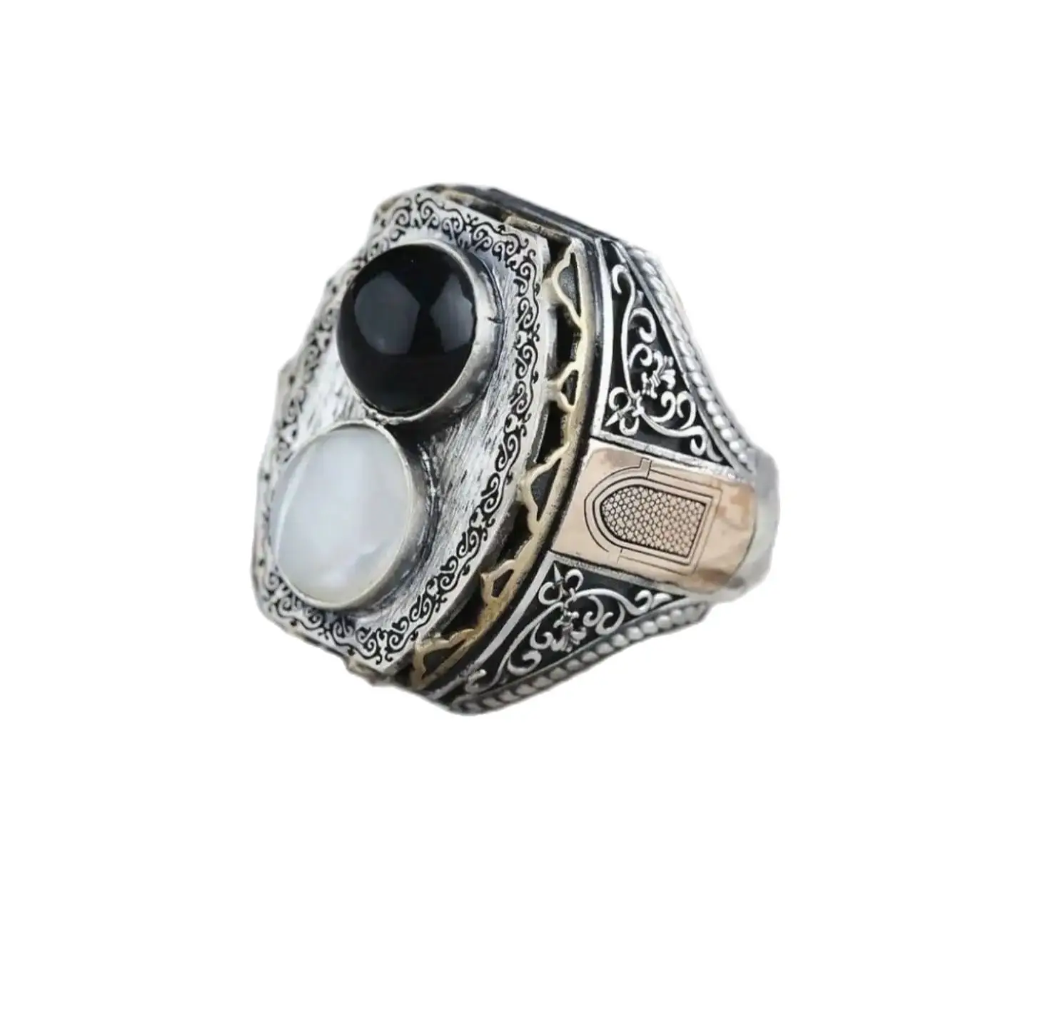 

Handcrafted Sterling Silver Ring with Exquisite Black Onyx and White Mother-of-Pearl, Truly Magnificent Gift, Perfect Gift Idea