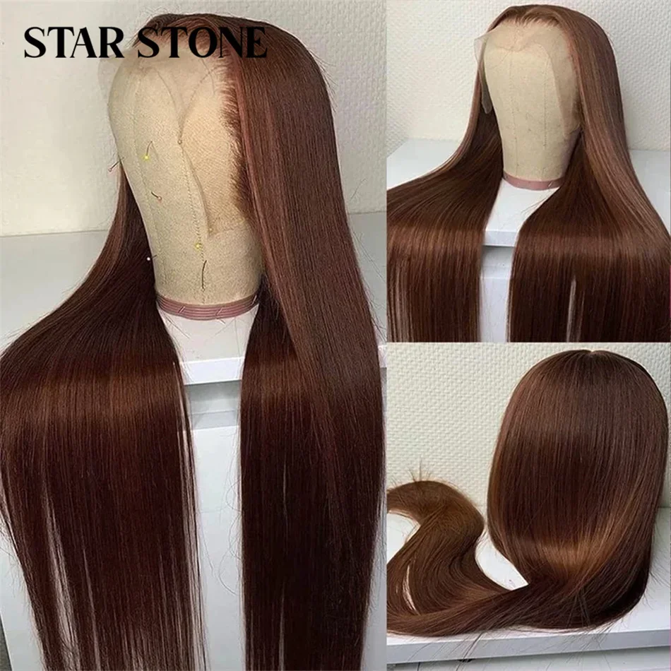 

Chocolate Brown Straight Lace Front Human Hair Wigs Brazilian Body Wave Remy Hair Transparent Deep Wave Frontal Wig For Women