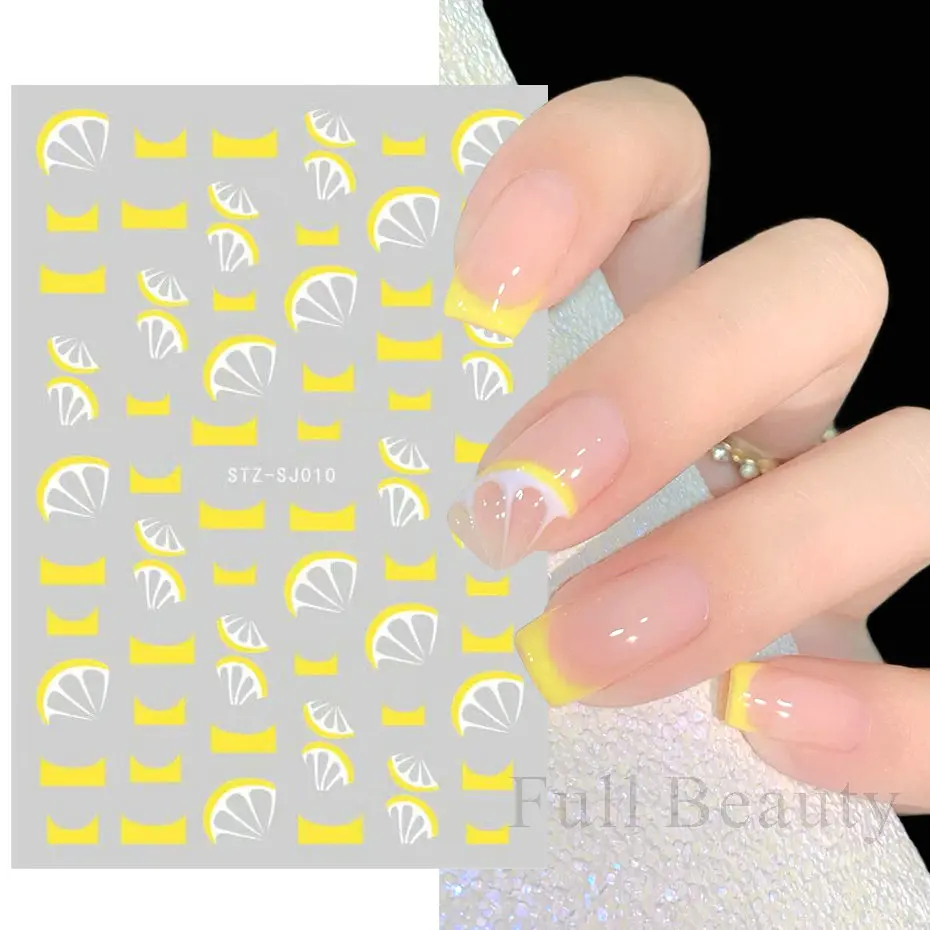 1pcs 3D Nail Sticker Yellow Lemon French Designs Banana Avocado Cute Fruity Nail Art Summer Sliders Decorations LASTZ-SJ010