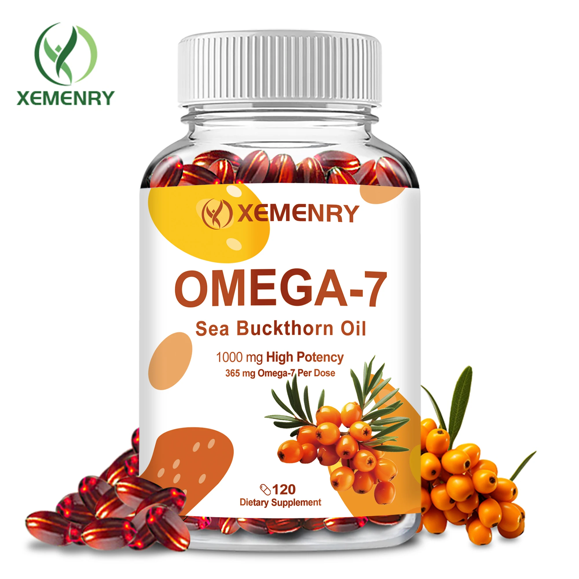 Omega-7 Sea Buckthorn Oil - Promotes Digestion, Cardiovascular, Skin Health, Immune Support - 120 Capsules