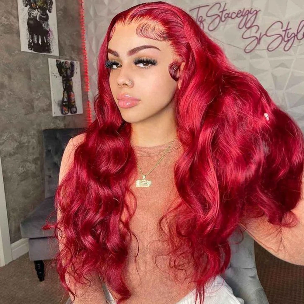 Red Colored Lace Front Wigs Human Hair Body Wave 13x4 13x6 Hd Red Wig Human Hair Lace Front Wigs Pre Plucked for Black Woman