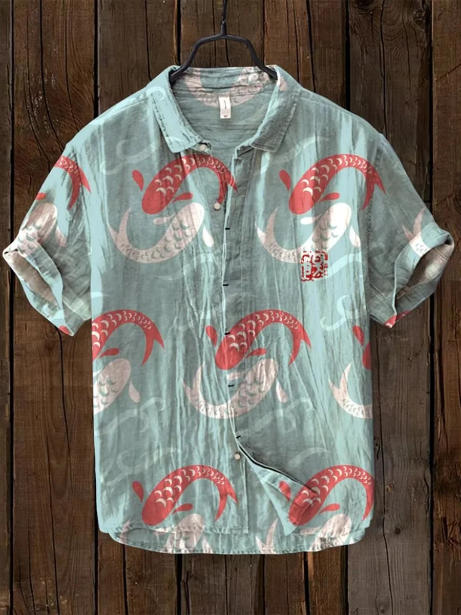 Henry Shirt - Men's new short sleeve casual T-shirt, everyday casual wear tops, koi fish print clothing, sizes S to 5XL fast shi