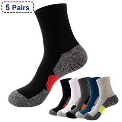 Calcetines térmicos de algodón para hombre, medias largas de color negro para ocio, negocios, caminar, correr, senderismo, talla grande 38-48, 5 pares