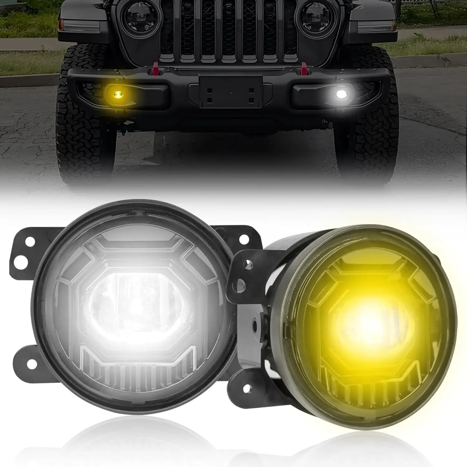 

4 Inch LED Fog Light 40W White Amber Compatible with Wrangler JK JKU JL JLU Driving Light Front Bumper Fog Light Assembly, DOT