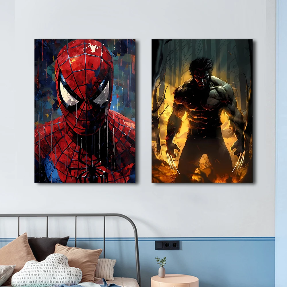 Miniso Marvel Movie Art Poster Anime Spider Man Super Hero Iron Man Canvas Paintings Home Wall Decor Prints And Children's Gifts