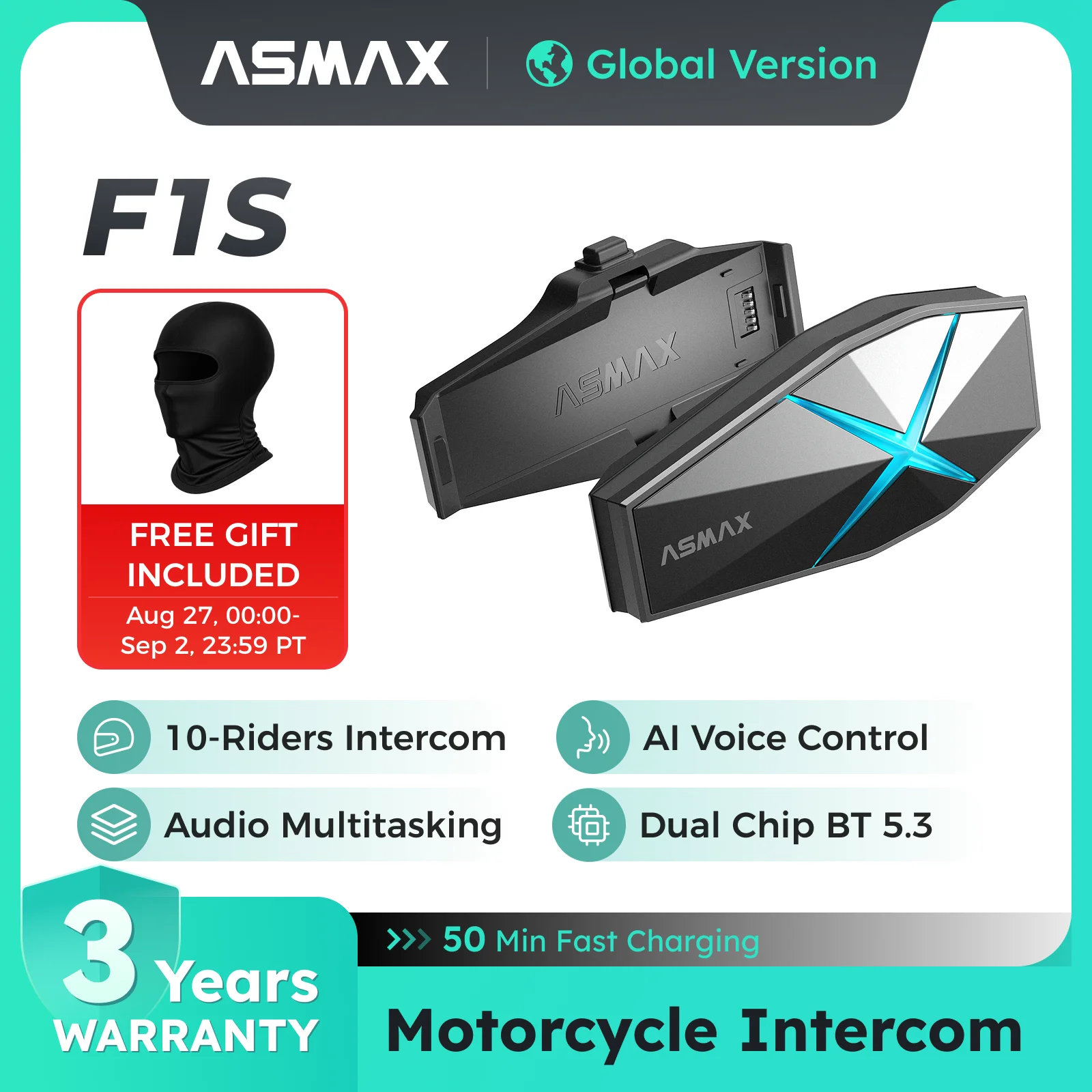 Model Kit F1 - Interkom motocyklowy Bluetooth ASMAX F1S dla