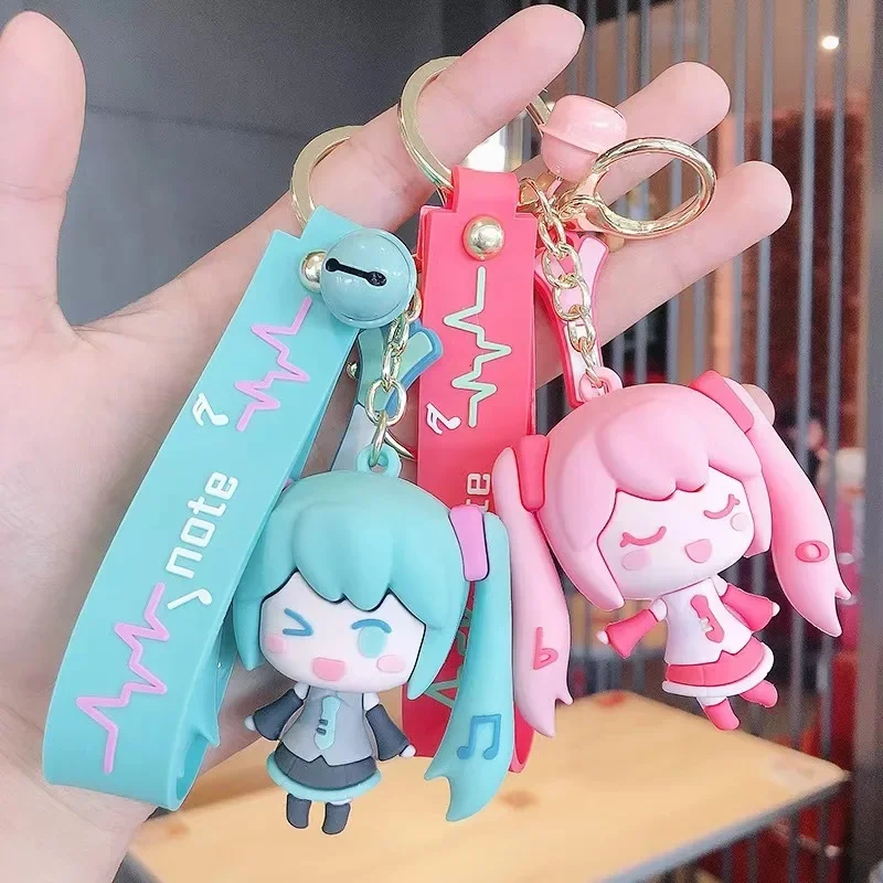 Hatsune Miku Silicone porte-clés Kawaii figurines de dessin animé sac à dos pendentif sac d'école ornement poupée porte-clés jouet cadeau pour enfants