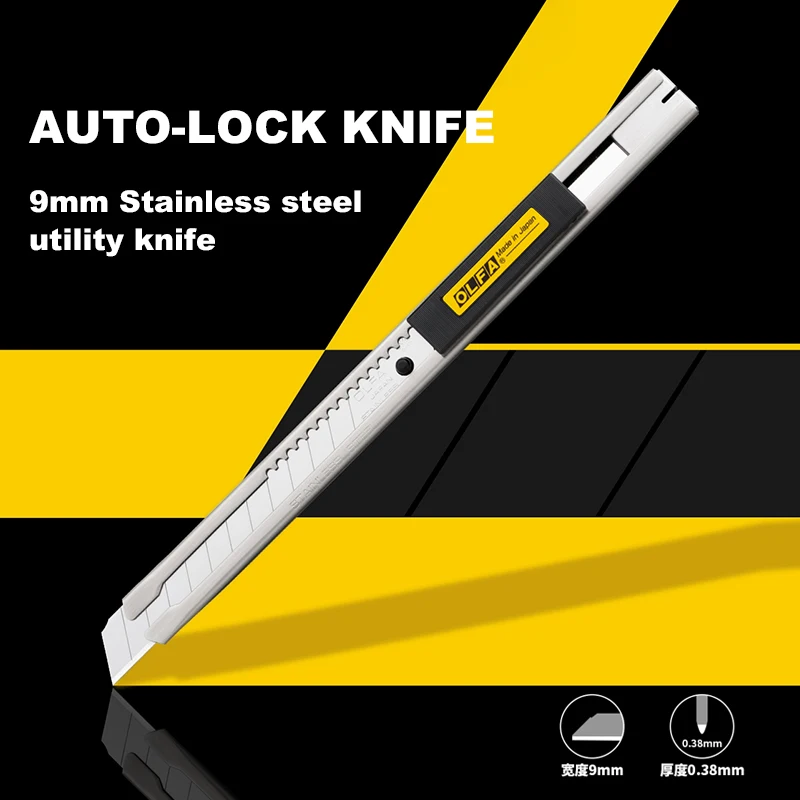 OLFA 9mm الفولاذ المقاوم للصدأ سكّين متعدّد الاستخدامات قاطع قفل تلقائي يتضمن مشبك جيب / شفرة Snapper SVR-2 #1